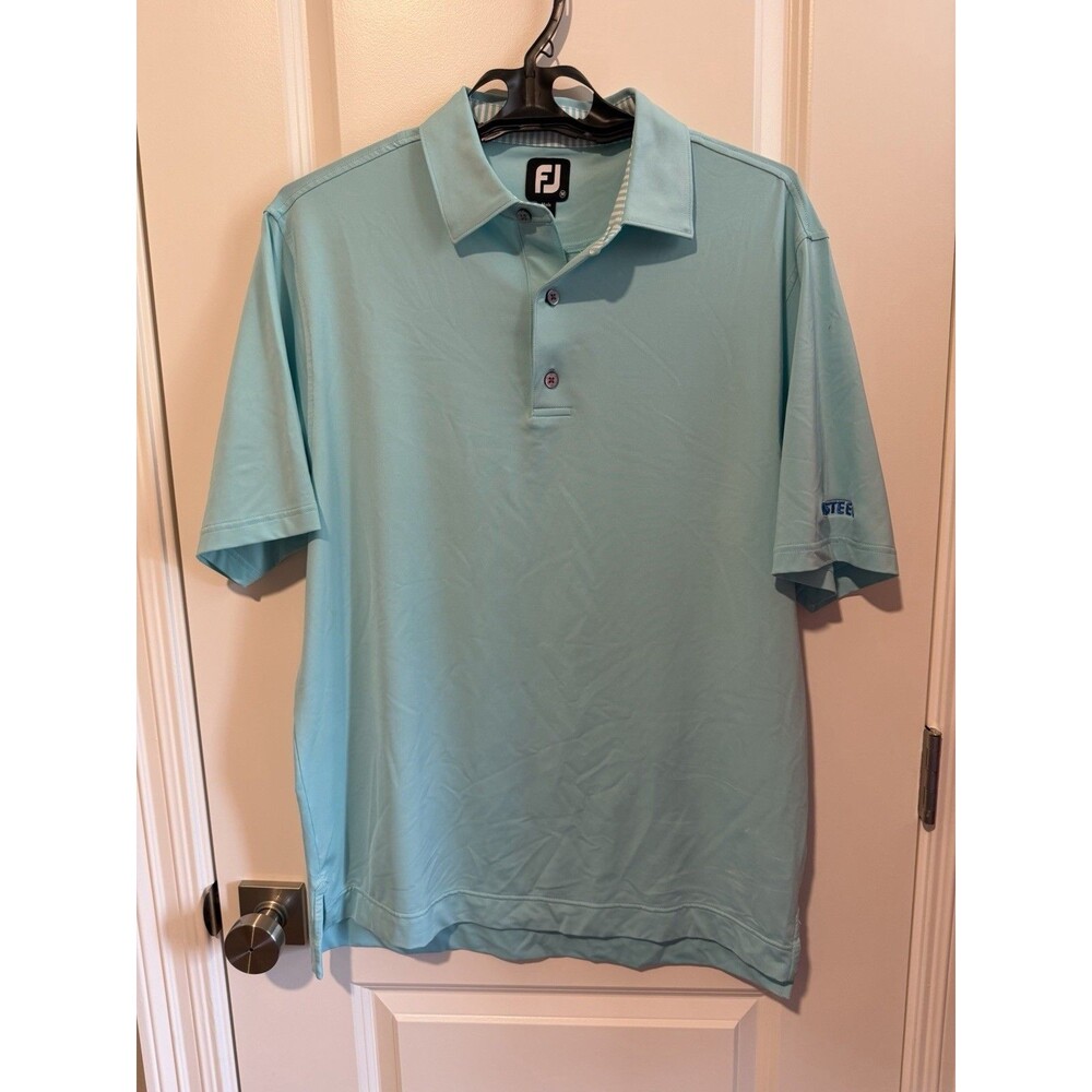 FootJoy FJ Men’s Medium Golf Polo Aqua Blue Performance Shirt Embroidered